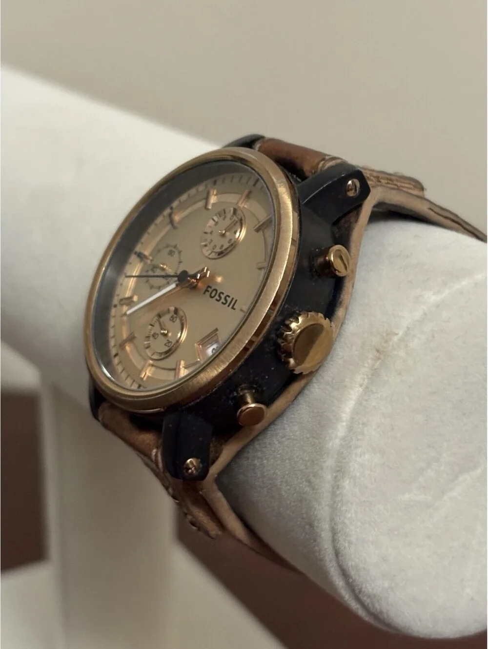 Fossil The Original Boyfriend Women’s ES3786 Watch Rose Gold Tone Leather Band